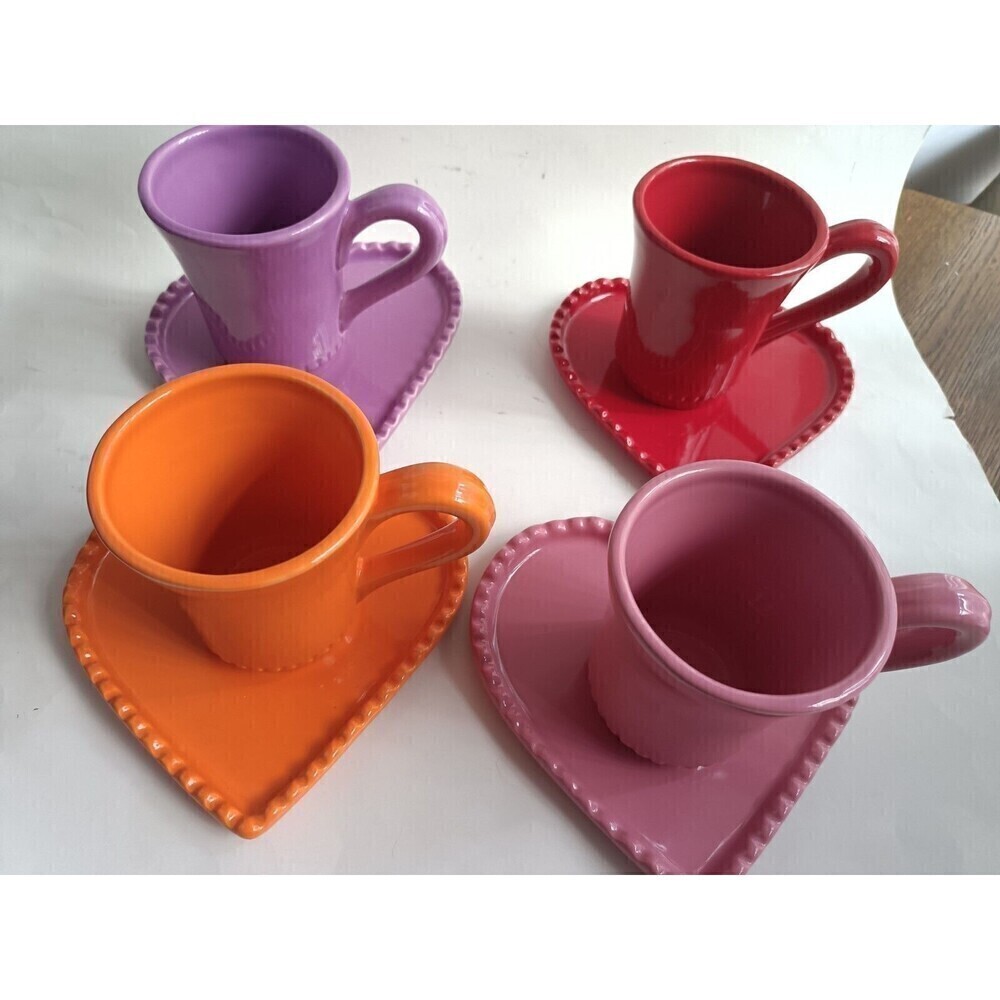 Williams Sonoma Ceramic Heart Shaped Dishes And Cup Set Of 12 Rainbow Colors - Picture 2 of 16